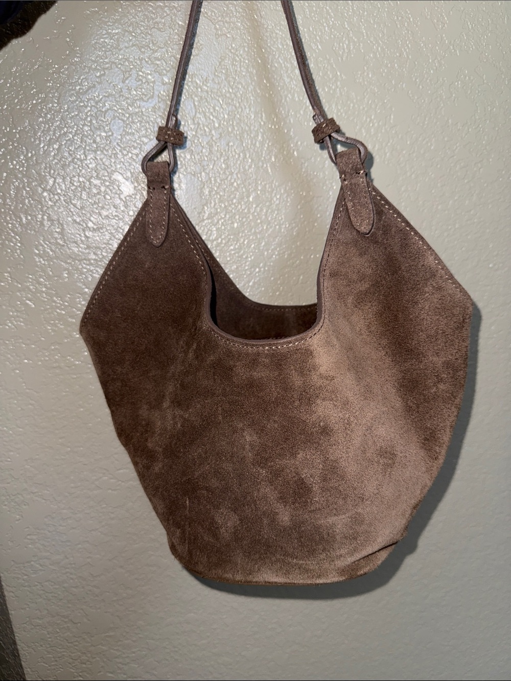 Suede Shoulder Hobo Bag in Dark Brown - Picture 2 of 13